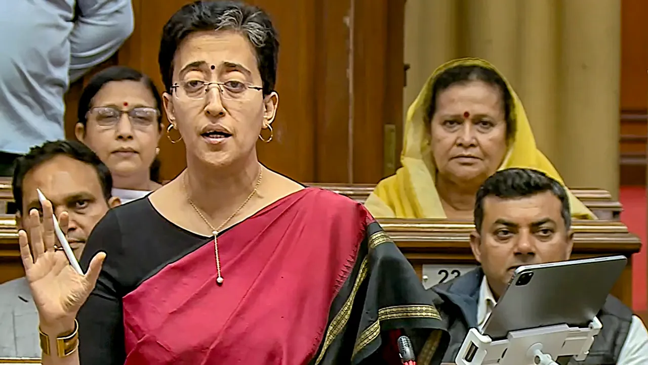 Delhi Finance Minister Minister Atishi Singh presents the Delhi State Budget 2024-25 in the Assembly, in Delhi, Monday, March 4, 2024