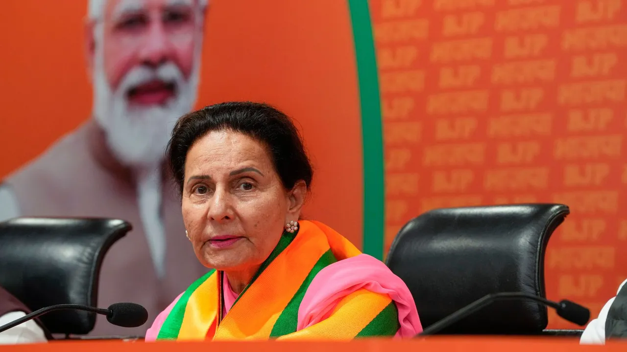 Lok Sabha MP from Patiala Preneet addresses the media after joining BJP, at the party headquarters, in New Delhi