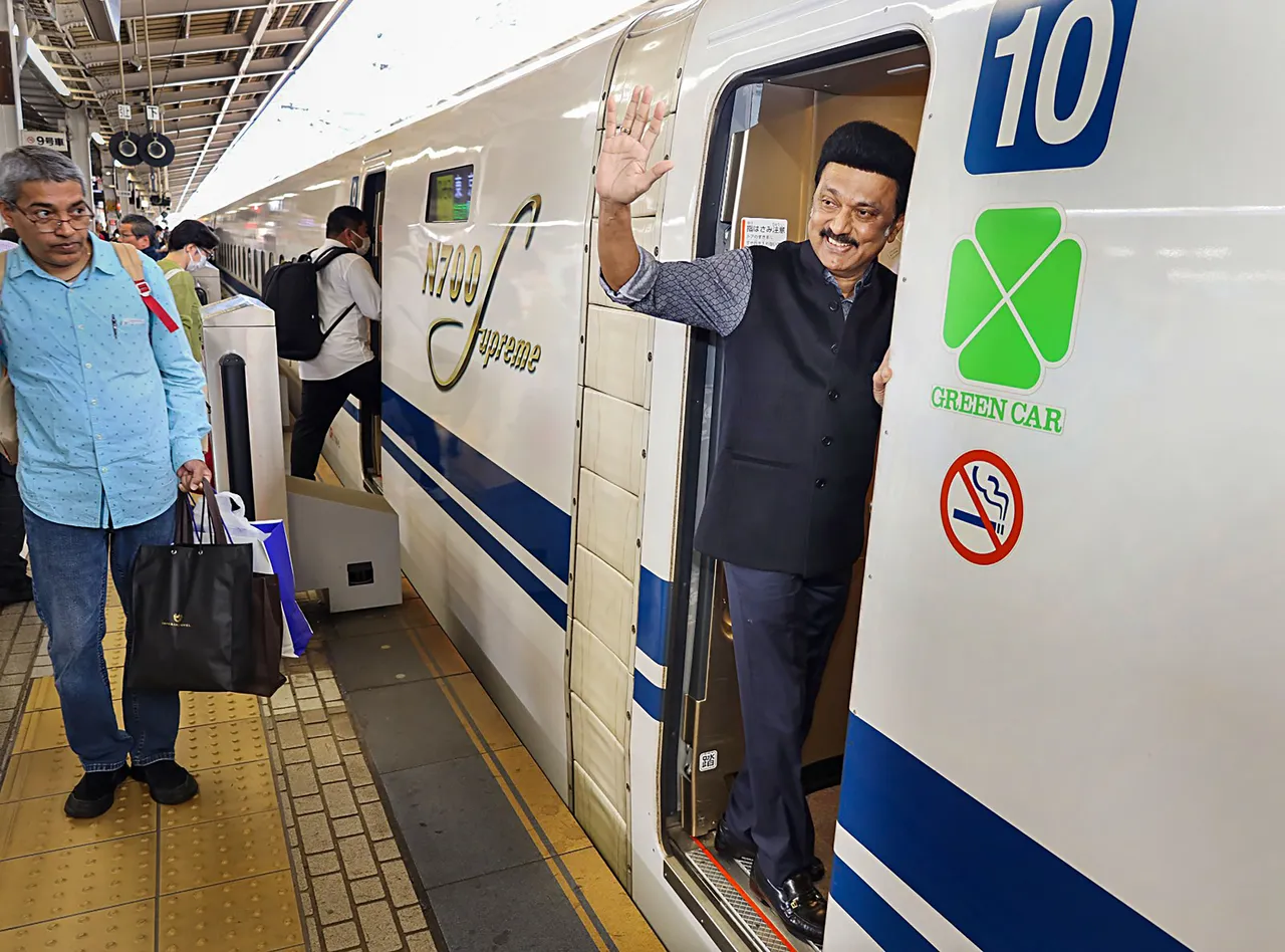 Tamil Nadu Chief Minister M.K. Stalin travels via bullet train, in Osaka, Japan