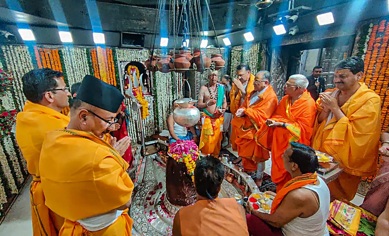 Nepal's Prime Minister Pushpa Kamal Dahal 'Prachanda' offers prayers at Shri Mahakaleshwar temple in Ujjain