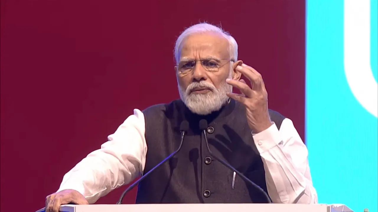 Narendra Modi speaking at the India Mobile Congress