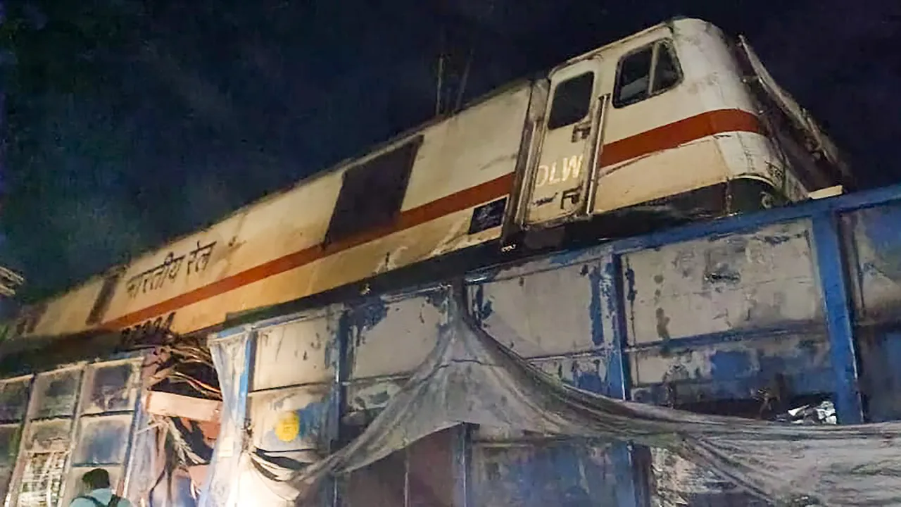 The Coromandel Express after it derailed following a head-on collision with a goods train in which at least 350 passengers were injured and 70 others were feared dead, in Balasore district on June 2
