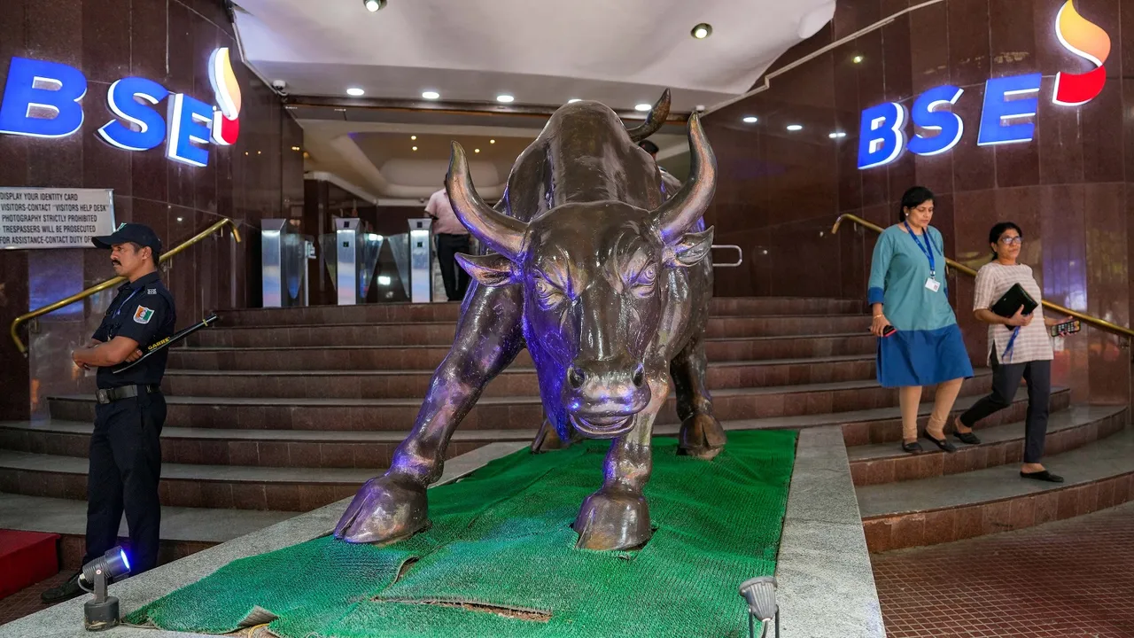 The bull statue at Bombay Stock Exchange (BSE) building, in Mumbai