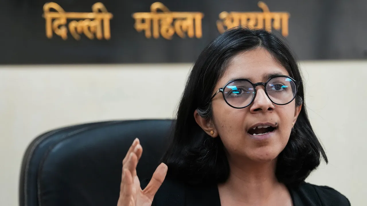 Delhi Commission for Women Chairperson Swati Maliwal during a press conference in New Delhi
