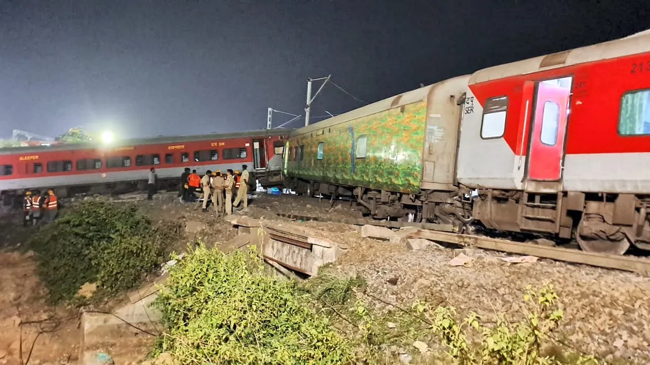 The Coromandel Express after it derailed following a head-on collision with a goods train in which at least 900 passengers were injured and 233 others were feared dead in Balasore district on June 2