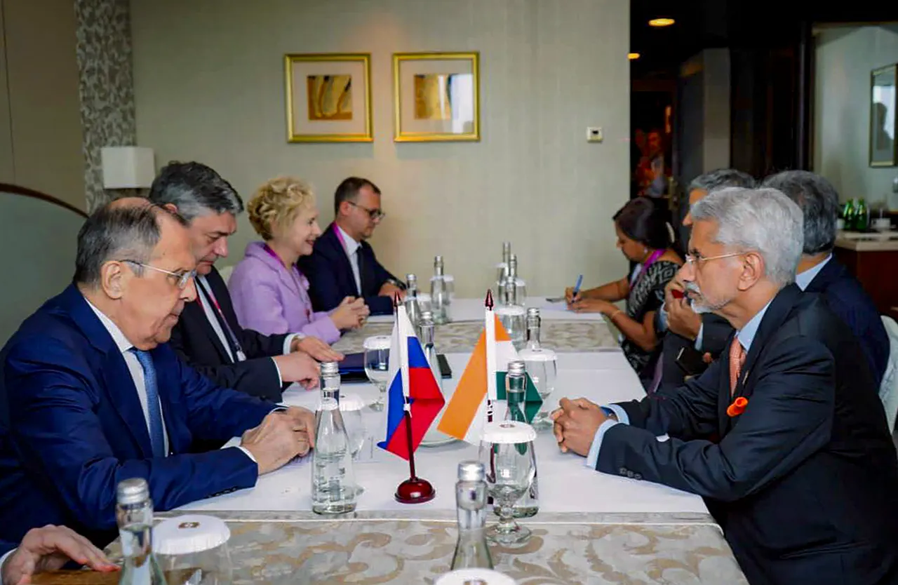 External Affairs Minister S Jaishankar with Russian Foreign Minister Sergey Lavrov at a bilateral meeting on the sidelines of ASEAN events in Jakarta