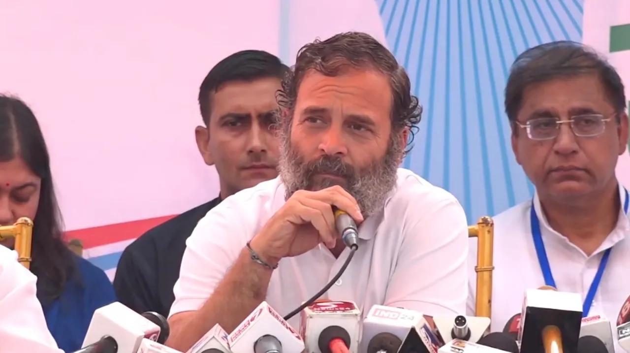 Rahul Gandhi during a press conference in Indore