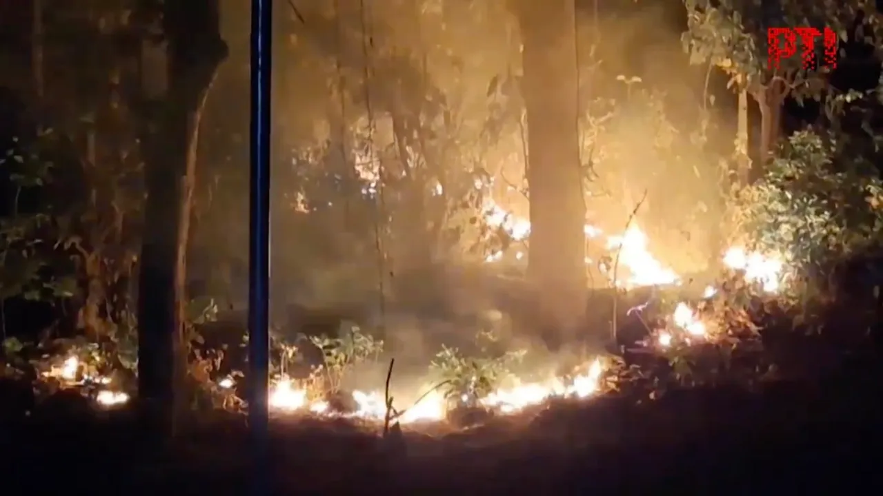 A massive fire broke out in a forest area near the High Court Colony in Nainital, Uttarakhand on Friday