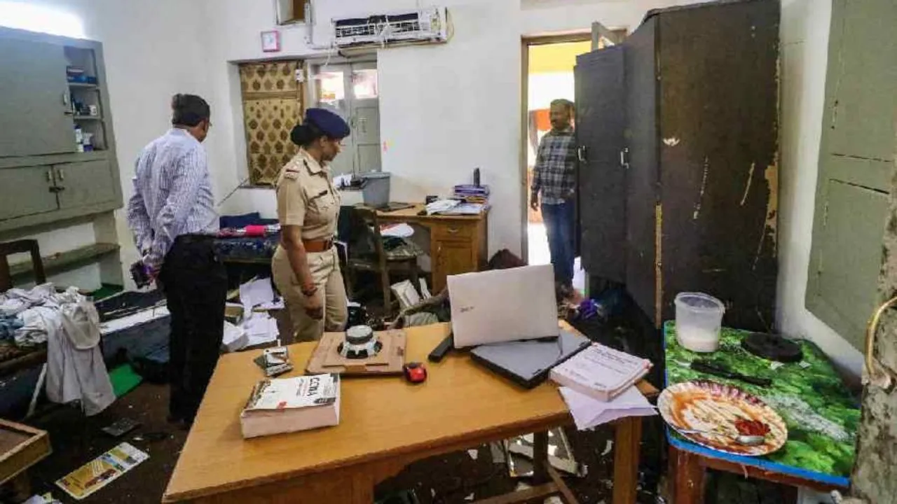 Police investigate the Gujarat University hostel campus where students hailing from different foreign countries were assaulted allegedly by a group of persons over the issue of offering Namaz, in Ahmedabad.