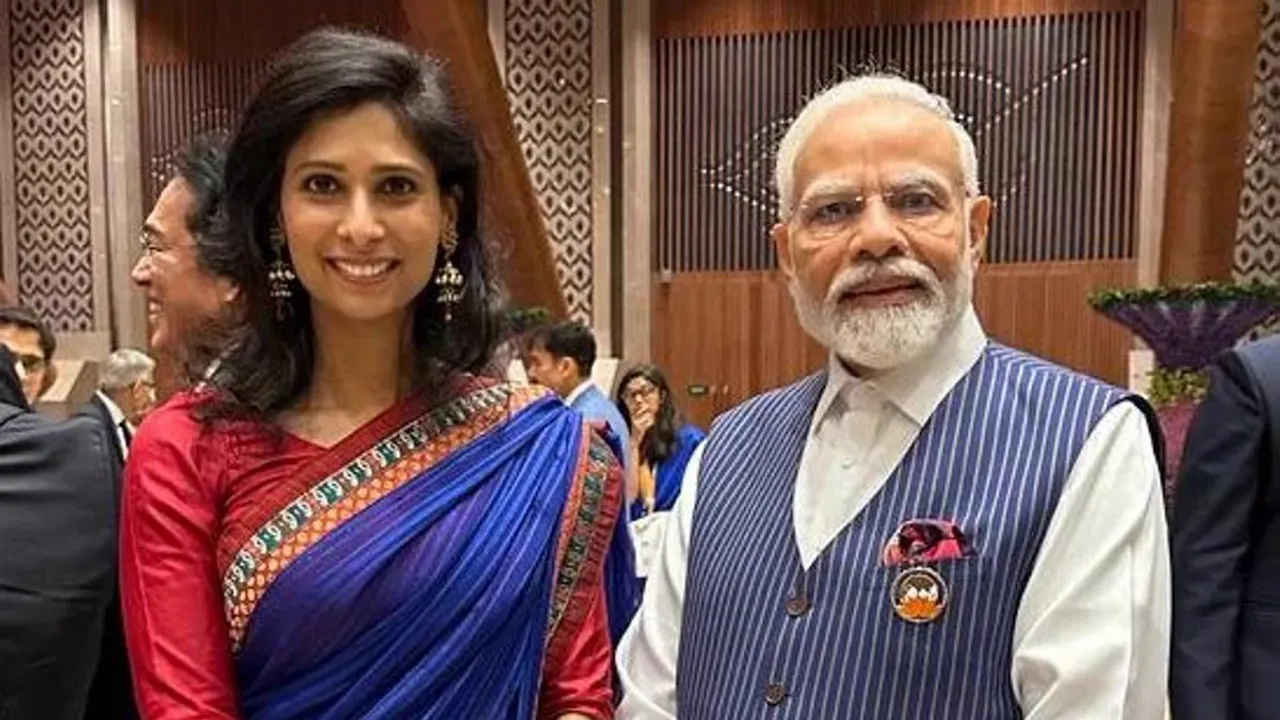 Prime Minister Narendra Modi with Deputy Managing Director of International Monetary Fund (IMF) Gita Gopinath at the Gala Dinner during the G20 Summit at Bharat Mandapam convention centre, in New Delhi, Saturday, Sept. 9, 2023