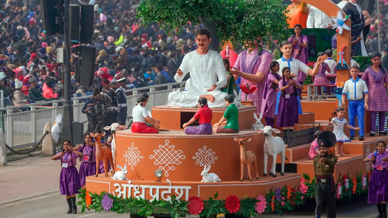 Andhra Pradesh tableau on display during the Republic Day Parade 2024