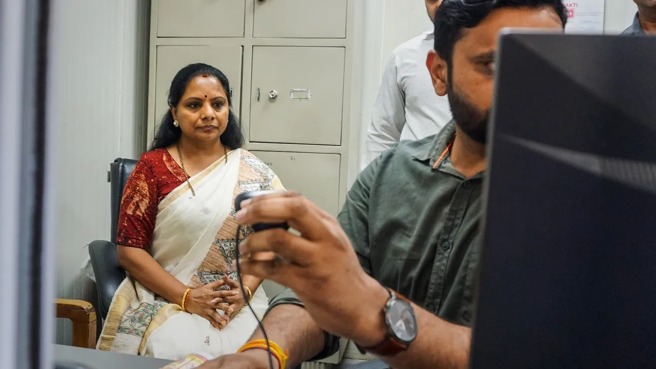BRS MLC K Kavitha at the Enforcement Directorate (ED) office in connection with the Delhi excise policy case