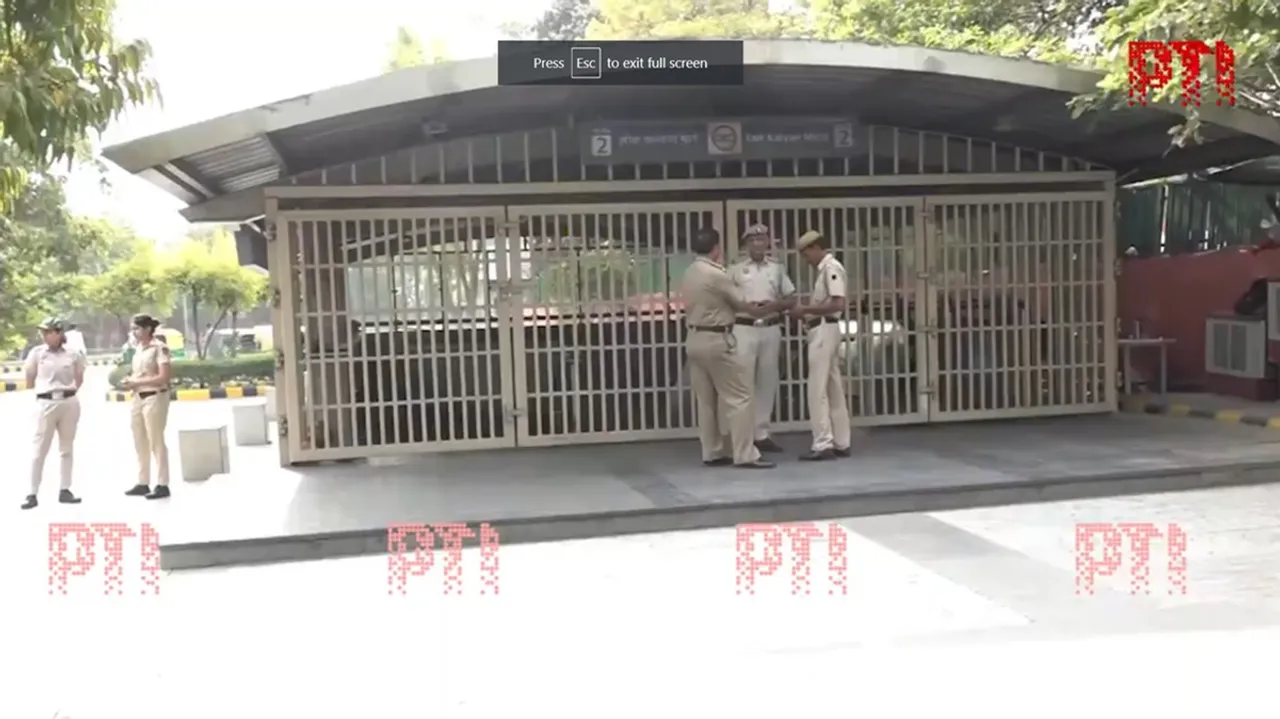 Security tightened outside Lok Kalyan Marg metro station in view of AAP's call to 'gherao' PM Modi's residence against arrest of Delhi CM Arvind Kejriwal.