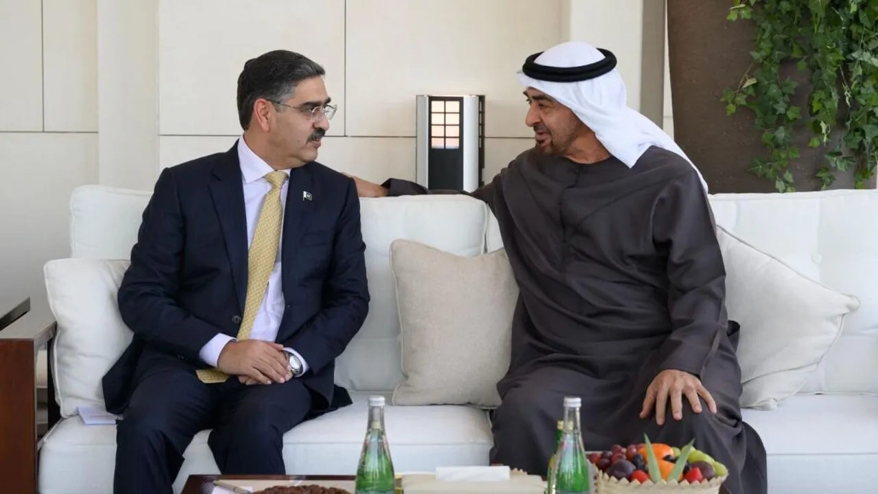 Sheikh Mohamed bin Zayed receives Anwaar-ul-Haq Kakar in Abu Dhabi on Monday