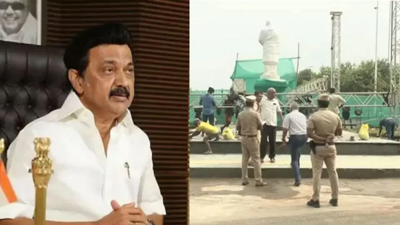 M K Stalin unveils statue of VP Singh in Chennai