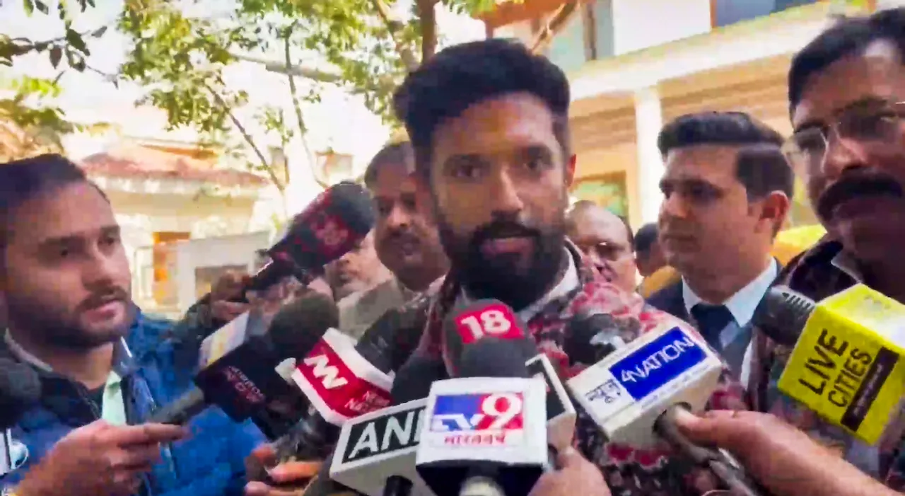 Chirag Paswan speaks with the media after meeting Union Home Minister Amit Shah and BJP National President J.P. Nadda, in New Delhi, Saturday, Jan. 27, 2024.