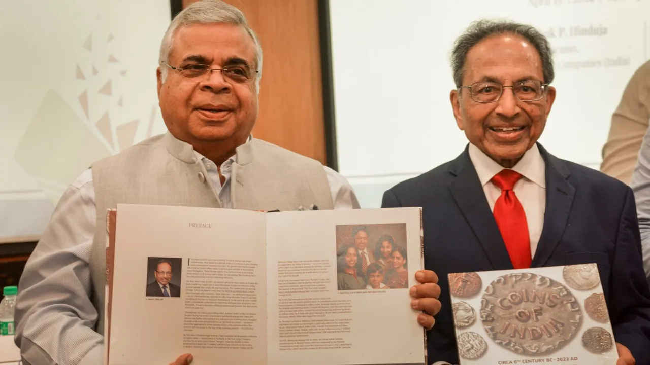 Ashok Hinduja, Chairman, Hinduja Group along with Dr. Navin C. Shah at the launch of the book 'Coins of India' at P. D. Hinduja Hospital, Mahim, Mumbai