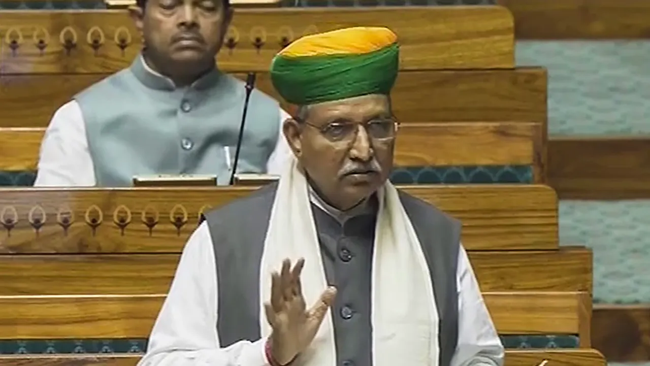 Union Minister Arjun Ram Meghwal speaks in the Lok Sabha on the first day of the Winter session of Parliament