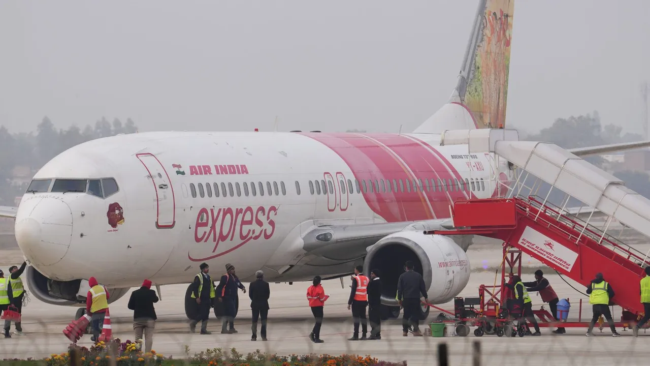 In this Wednesday, Jan. 17, 2024 file image an Air India Express plane halts in Ayodhya