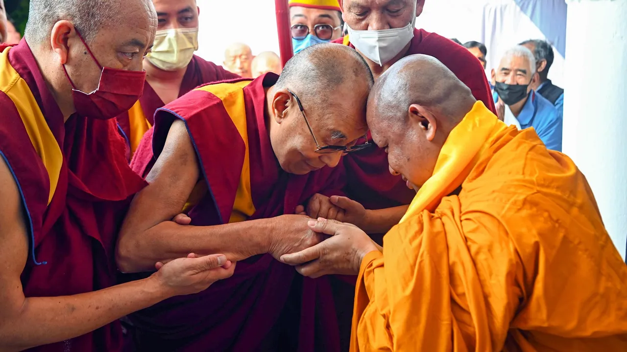 Tibetan spiritual leader the Dalai Lama meets monks at Tibetan temple in Bodh Gaya
