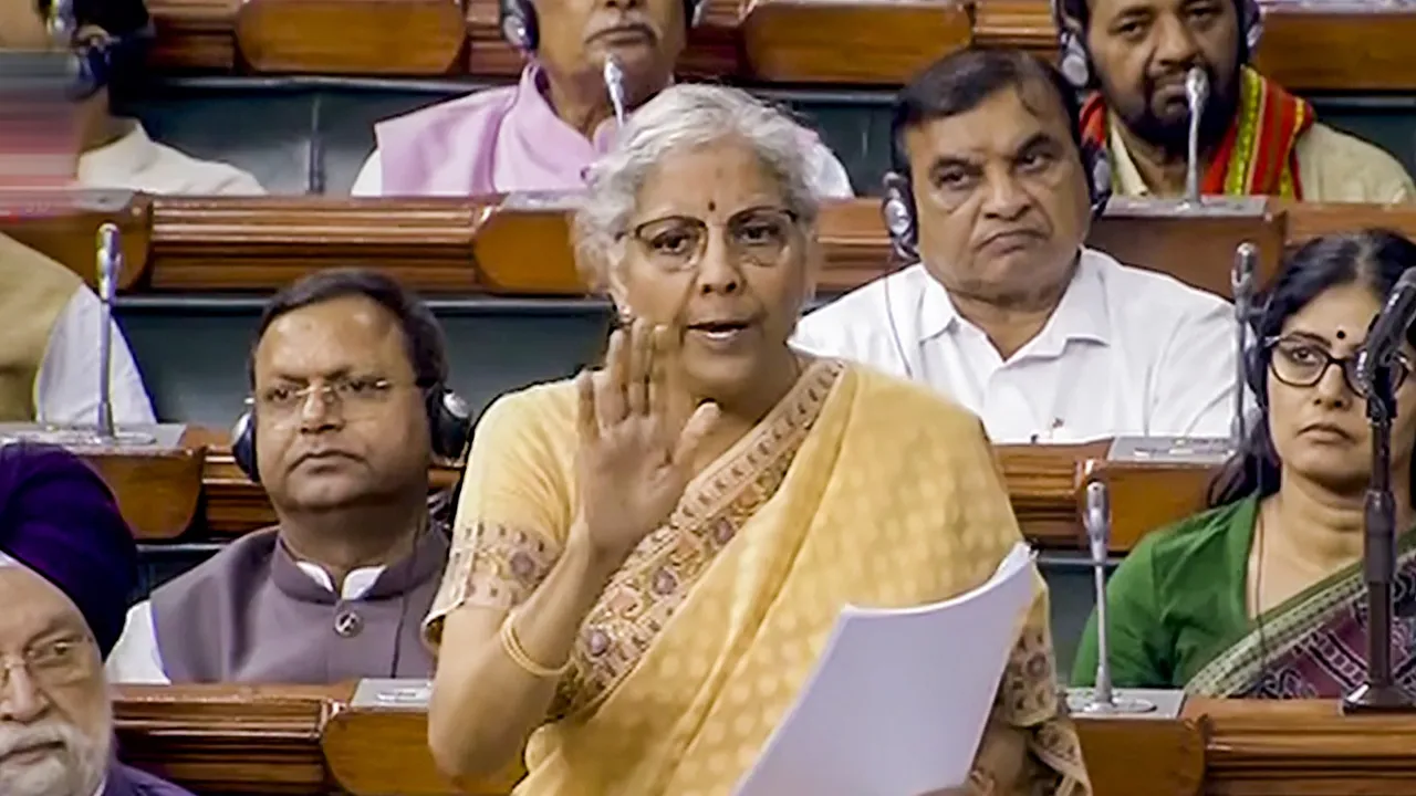 Union Finance Minister Nirmala Sitharaman speaks during the discussion on the Motion of No-Confidence in the Lok Sabha