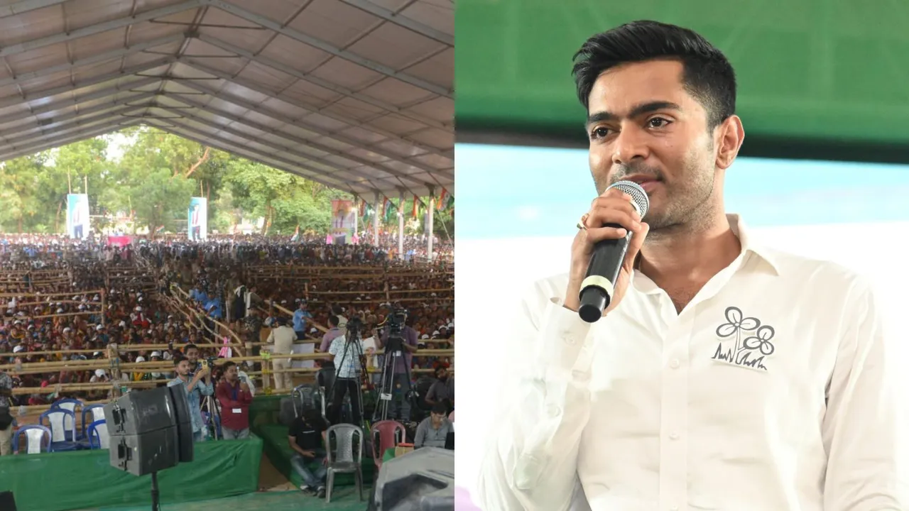 Trinamool Congress leader Abhishek Banerjee speaking in support of Trinamool Congress candidate from Bankura Lok Sabha constituency Arup Chakraborty