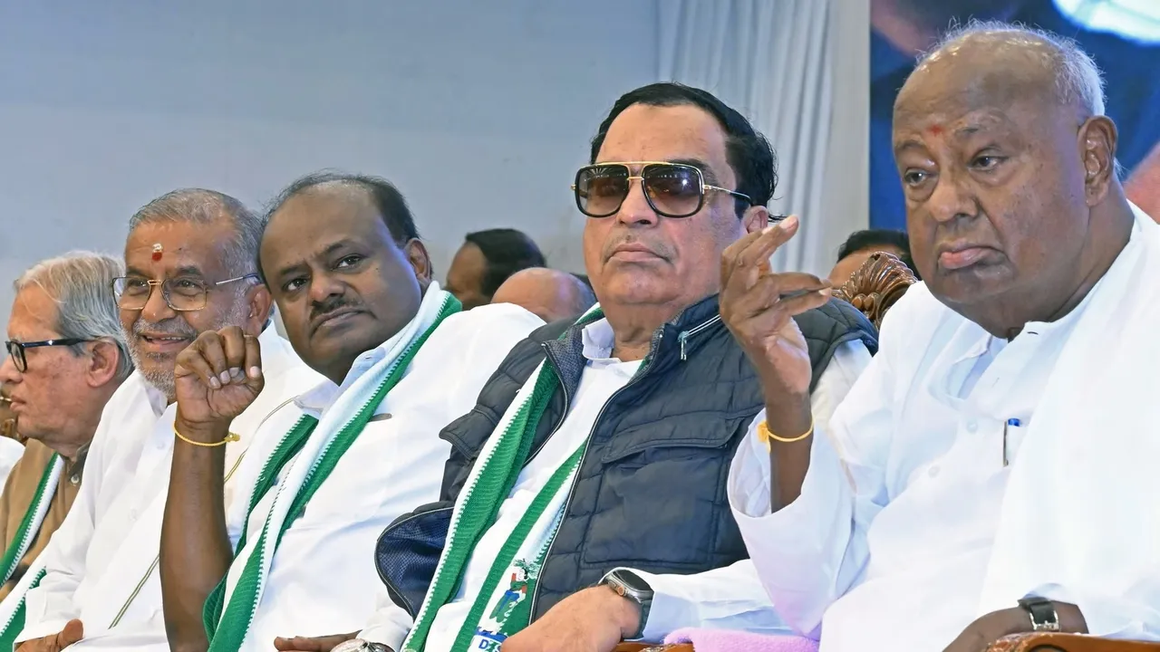 HD Deve Gowda, C M Ibrahim and HD Kumaraswamy