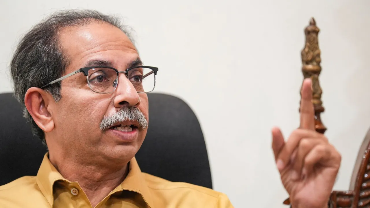 Shiv Sena (UBT) Chief Uddhav Thackeray during a press conference at Bandra in Mumbai, Sunday, April 21, 2024