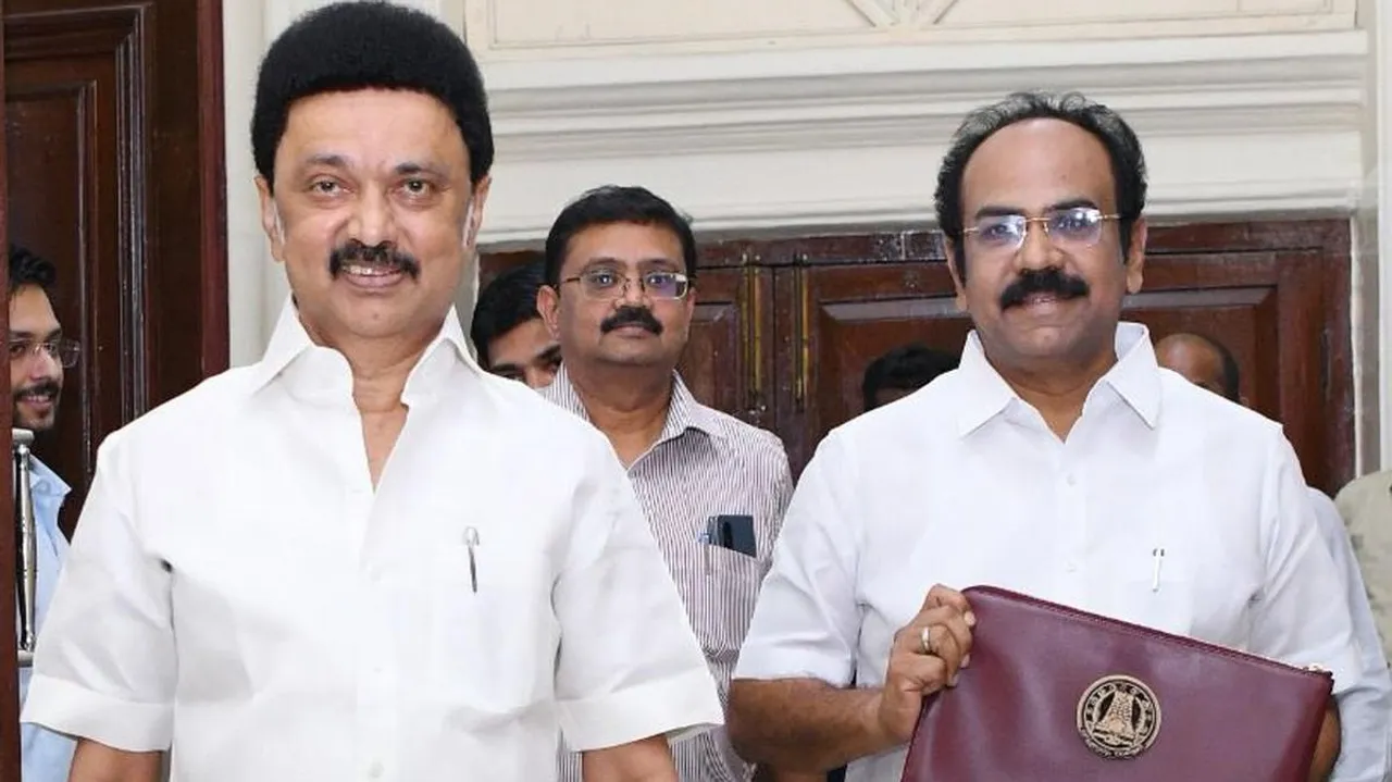 Tamil Nadu Chief Minister M.K. Stalin and Finance Minister Thangam Thennarasu arrive at the Assembly to present the State Budget for 2024-25 on February 19, 2024 in Chennai