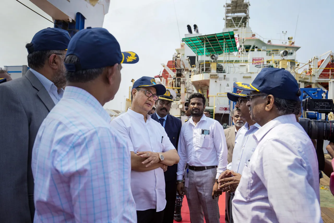 Union Minister of Earth Sciences Kiren Rijiju visits Ocean Research Vessel 'Sagar Nidhi' at the Chennai Port