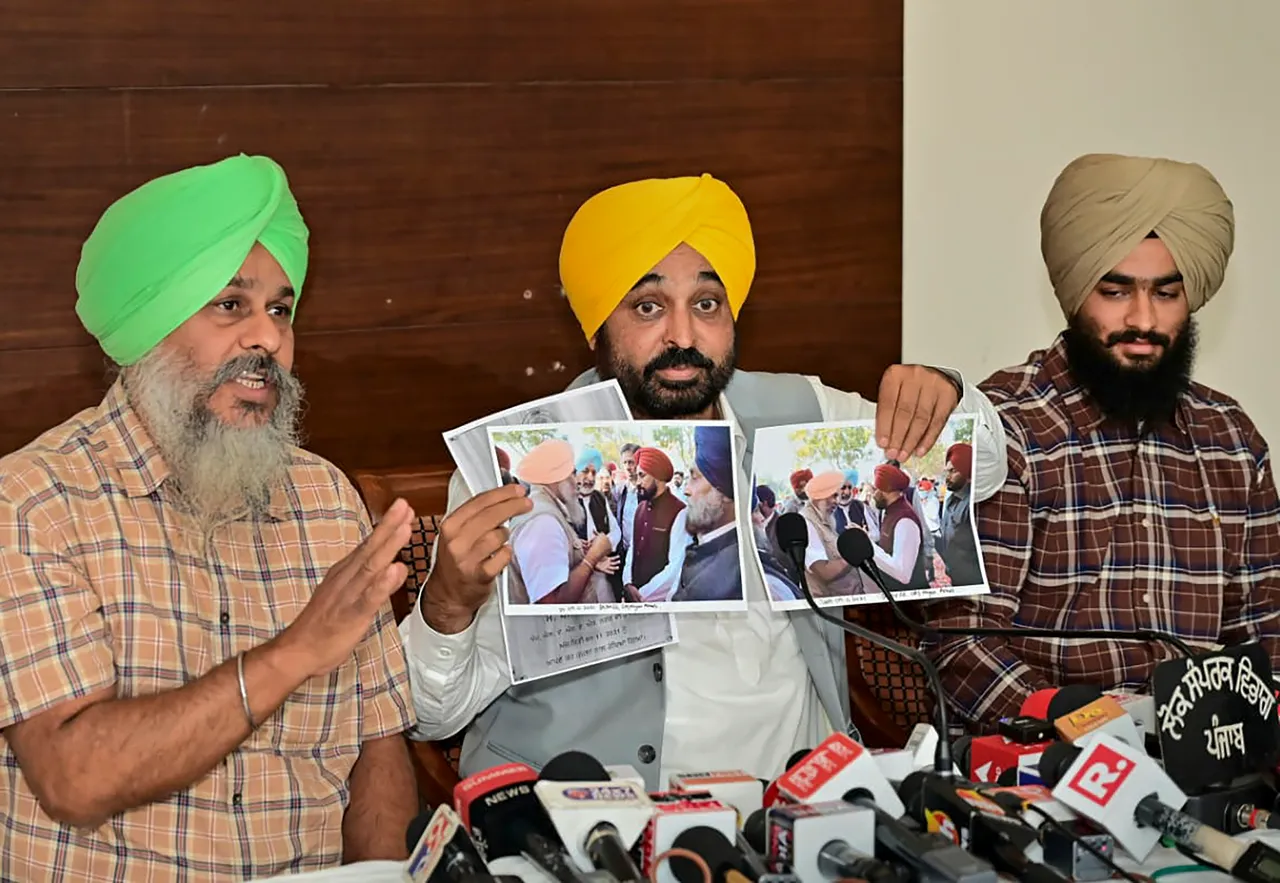 Punjab Chief Minister and AAP leader Bhagwant Mann addresses a press conference, in Chandigarh