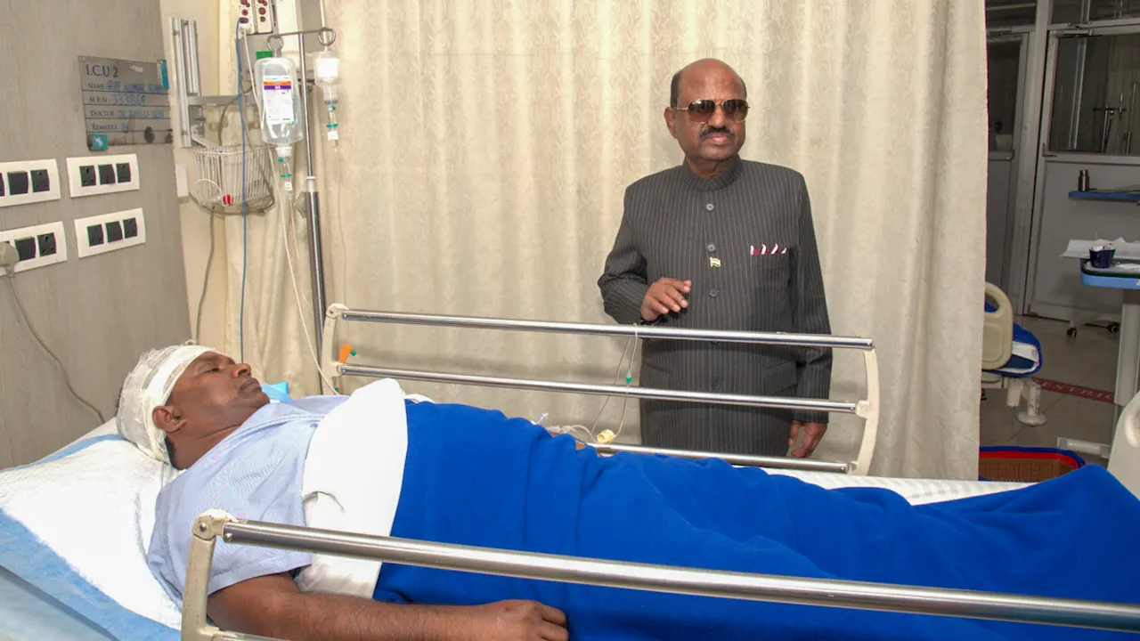 Governor of West Bengal C.V. Ananda Bose visits an injured after a team of the Enforcement Directorate (ED) was attacked by a mob during a raid at the residence of TMC leader Sheikh Shajahan in North 24 Parganas district of the state, at a hospital in Kolkata, Friday, Jan. 5, 2024.