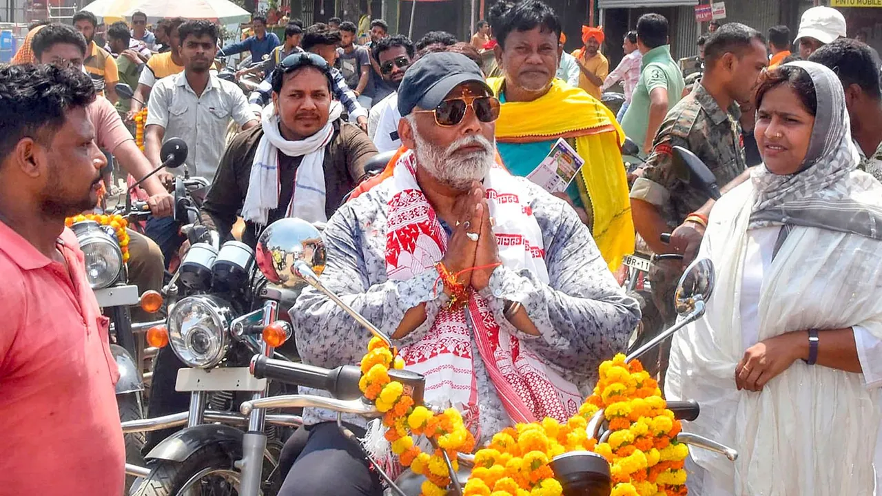 Independent candidate Pappu Yadav during his election campaign for Lok Sabha elections, in Purnea, Saturday, April 20, 2024