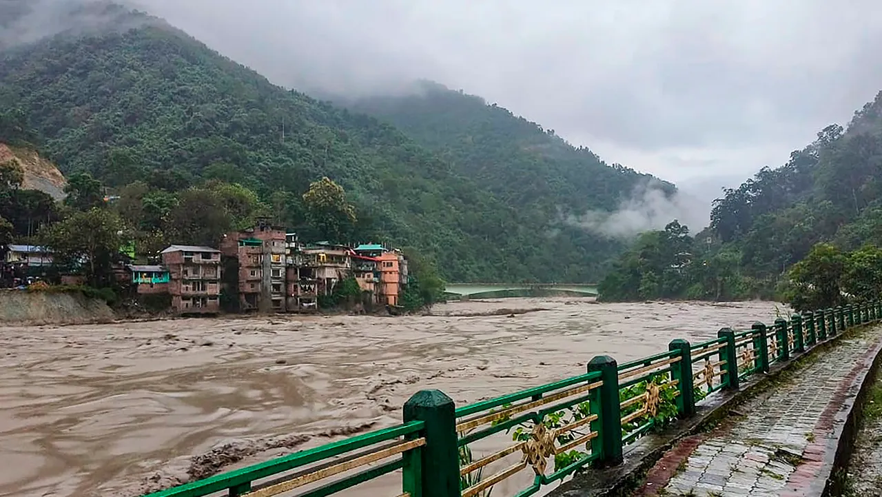 Flooded Teesta river in north Sikkim