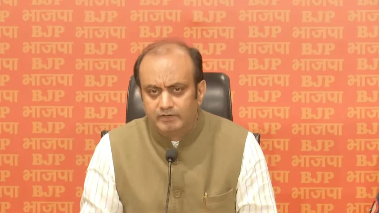 BJP national spokesperson Sudhanshu Trivedi addressing a press conference in New Delhi