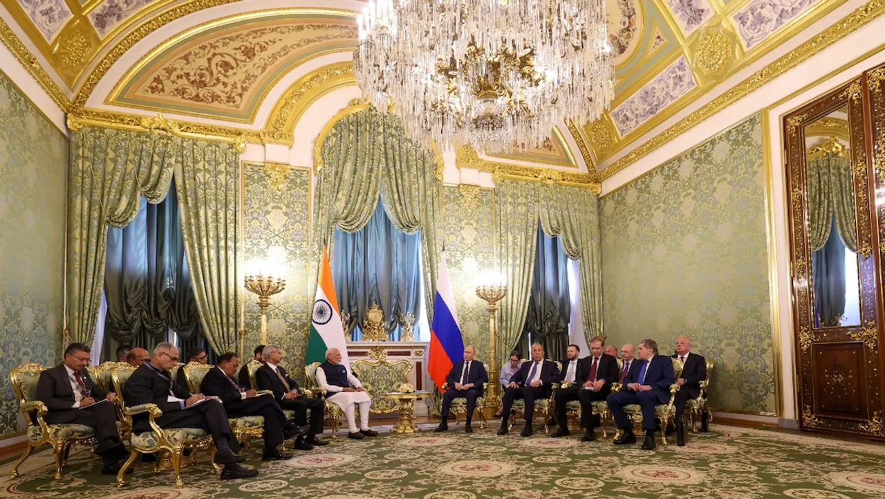 Prime Minister Narendra Modi and Russian President Vladimir Putin during a meeting at the Kremlin, in Moscow, Russia.