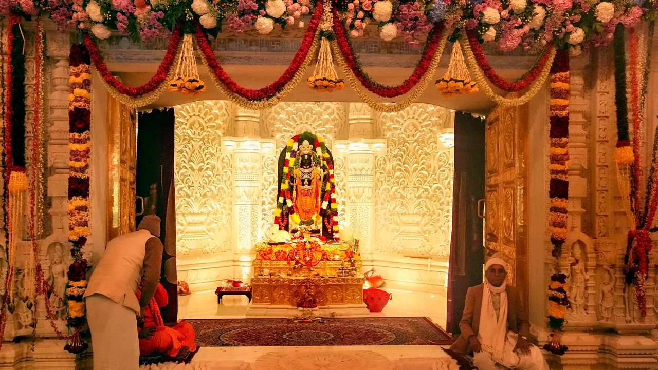 The idol of Ram Lalla after the 'Pran Pratishtha' ceremony at the Ram Mandir, in Ayodhya