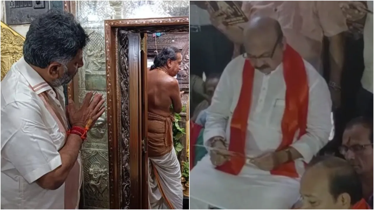 Basavaraj Bommai visits temple DK Shivakumar