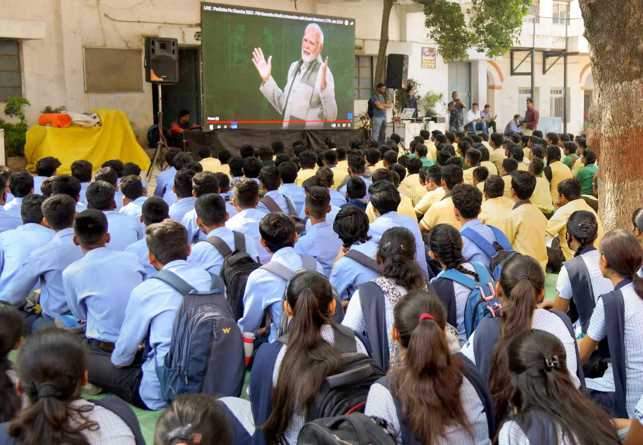 Students at Pariksha Pe Charcha program Narendra Modi