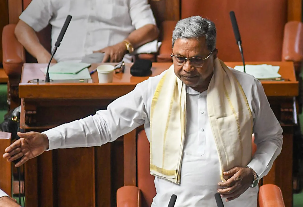 Karnataka Chief Minister Siddaramaiah speaks during the state assembly session, at Vidhana Soudha in Bengaluru