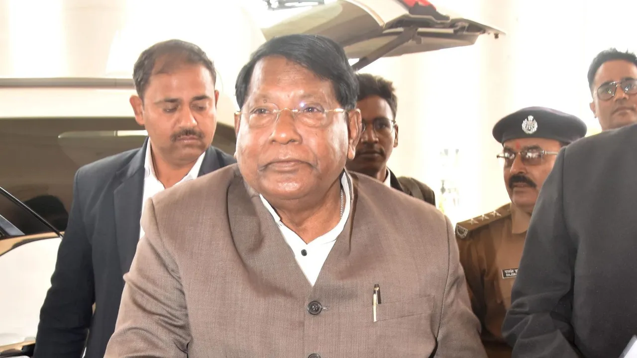 Jharkhand Finance Minister Rameshwar Oraon arrives to present the State Budget for the financial year 2024-2025, at the State Assembly, in Ranchi