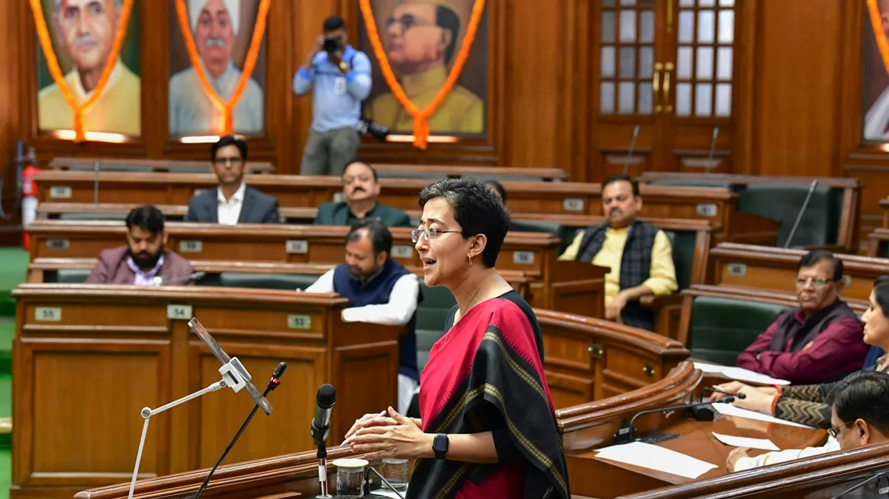 Delhi Finance Minister Atishi Singh presents the Delhi State Budget 2024-25 during the Budget session of Delhi Assembly, at Vidhan Sabha in New Delhi, Monday, March 4, 2024