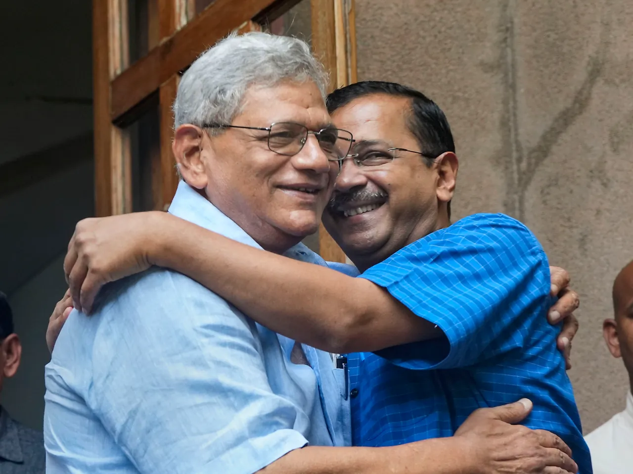 Delhi Chief Minister and AAP Convener Arvind Kejriwal meets CPI (M) General Secretary Sitaram Yechury at the CPI (M) office, in New Delhi