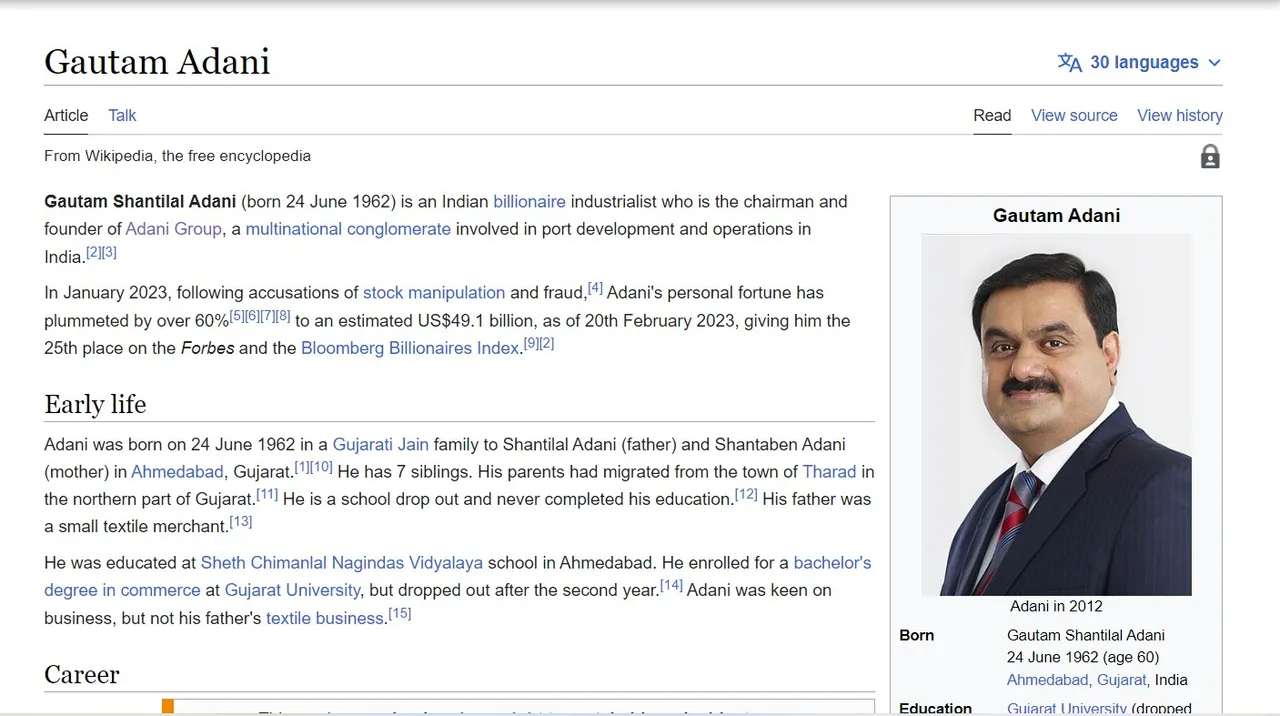 Sockpuppets created non-neutral PR version on Adani, alleges Wikipedia