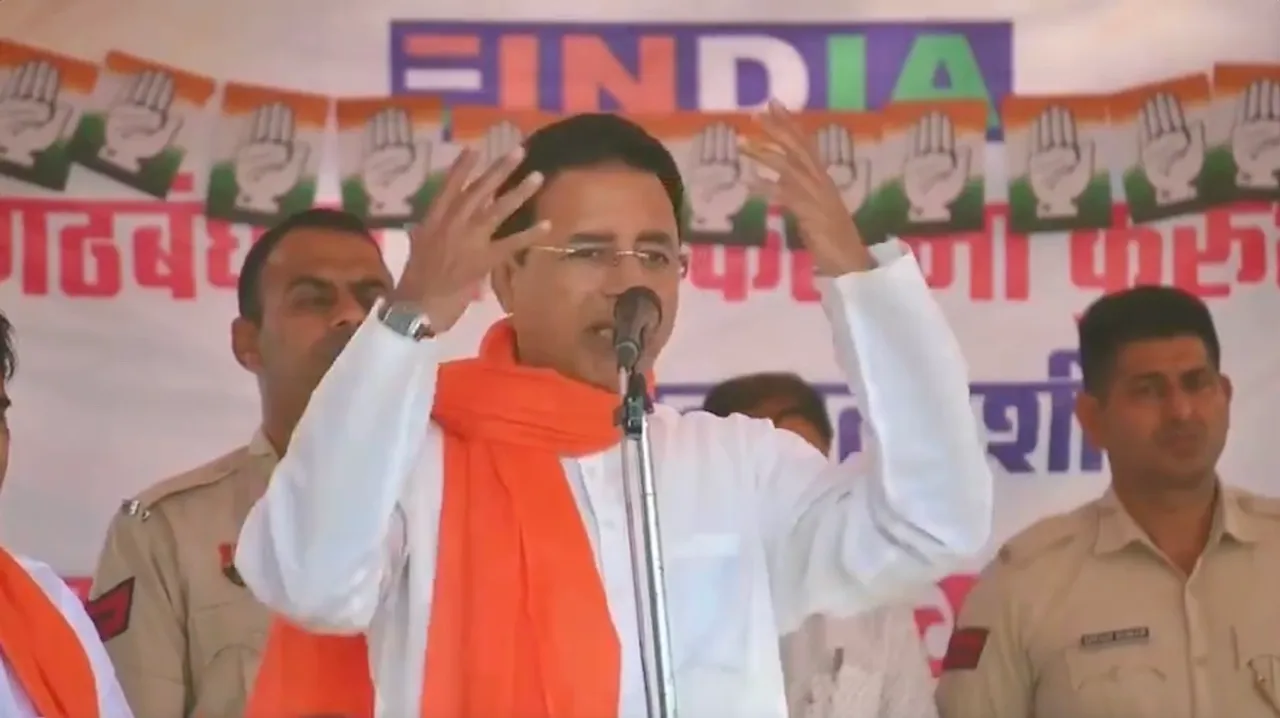 A videograb of Randeep Singh Surjewala in which he makes sexist remarks against Hema Malini