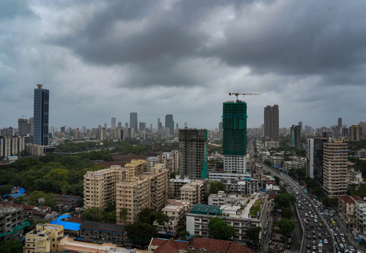 Monsoon clouds fill the sky, in Mumbai