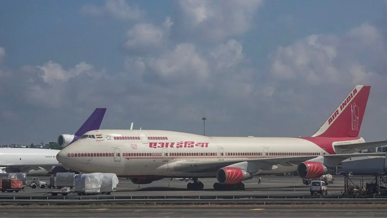 Air India airline aircraft is parked at the Mumbai airport