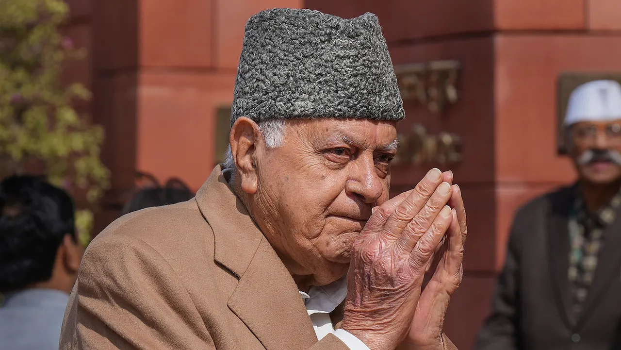 Jammu and Kashmir National Conference MP Farooq Abdullah at Parliament House complex during the Budget session, in New Delhi