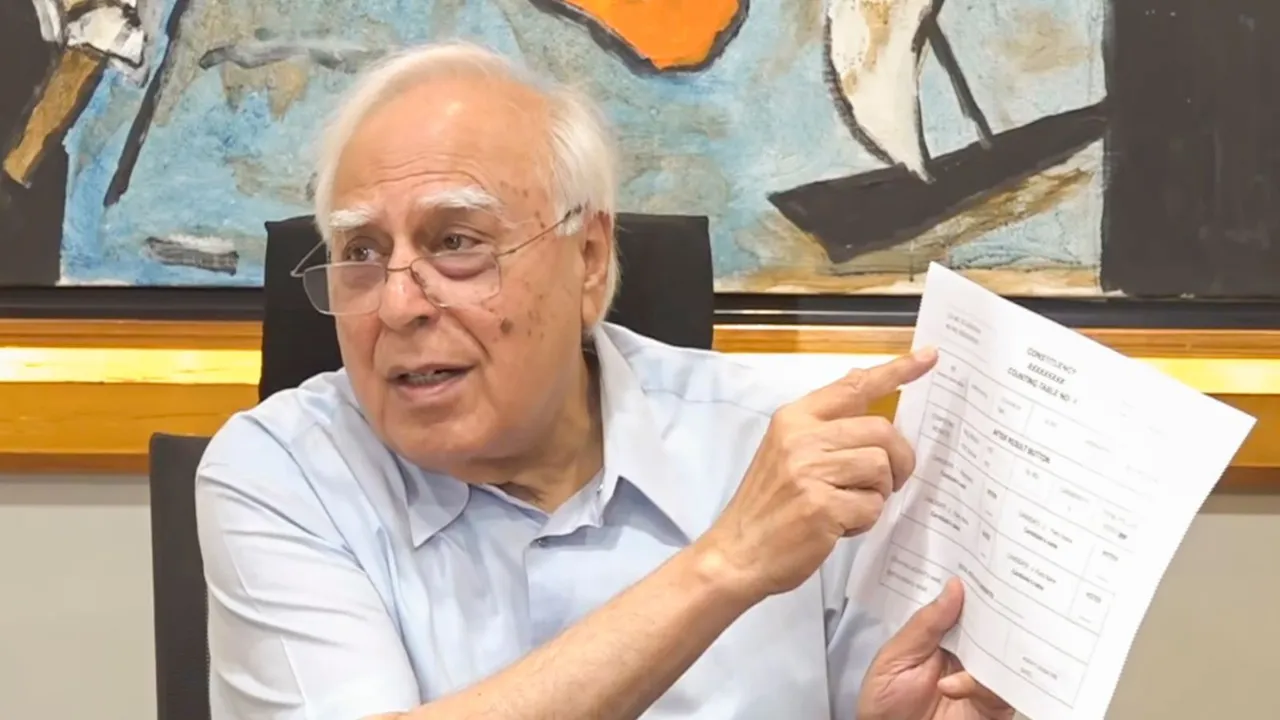 Rajya Sabha MP Kapil Sibal addresses a press conference, in New Delhi, Sunday, May 26, 2024