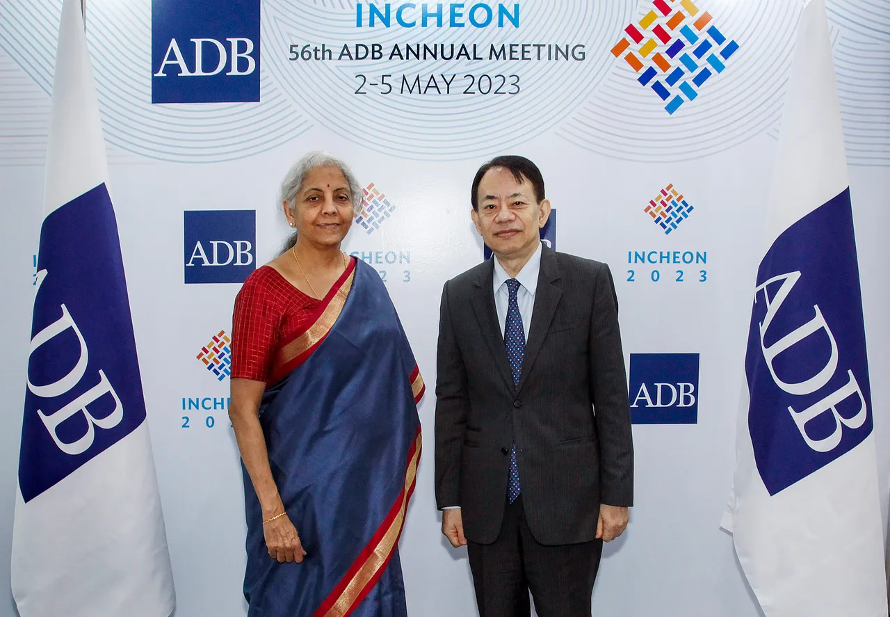 Union Finance Minister Nirmala Sitharaman with Asian Development Bank President Masatsugu Asakawa